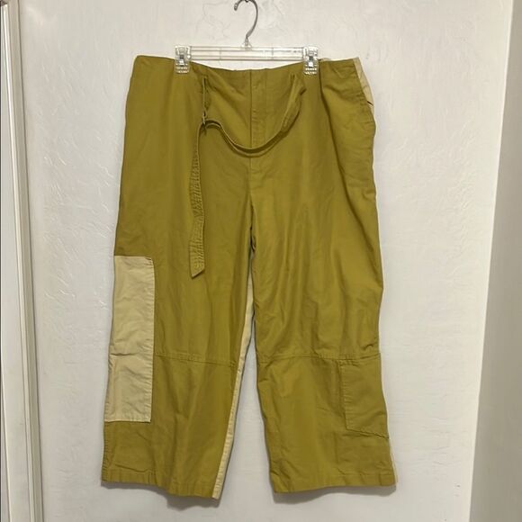 Zara Patchwork Contemporary Cargo Pants Wide Leg Pockets Belt Bohemian - Picture 4 of 16